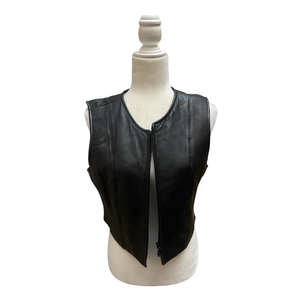 J. Ferrar Womens Vintage Lambs Leather Black Moto Vest 80s/90s Goth